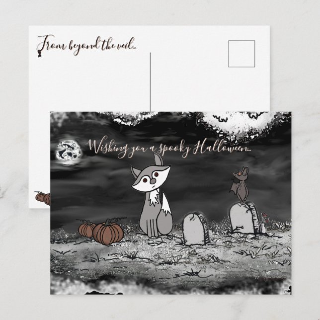 Fig & Blinky Cemetery Halloween Postcard (Front/Back)