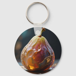 Fig Fruit Amber Glass Sculpture Key Ring