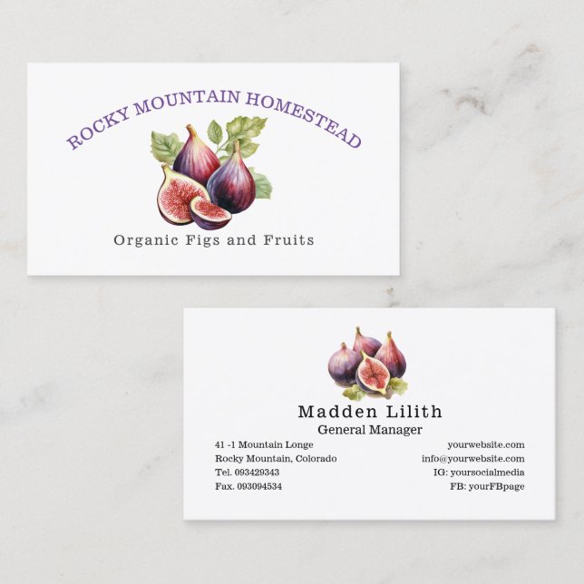 Fig Fruit Organic Botanical Illustration Business Card (Front/Back)