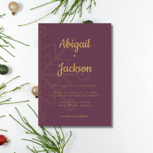Fig & Gold Minimalist Snowflake Christmas Wedding Invitation