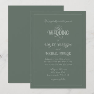 Fig Green Elegant Luxury Monochrome Wedding Invitation