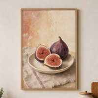 Fig Halves on a Ceramic Plate Watercolour Poster