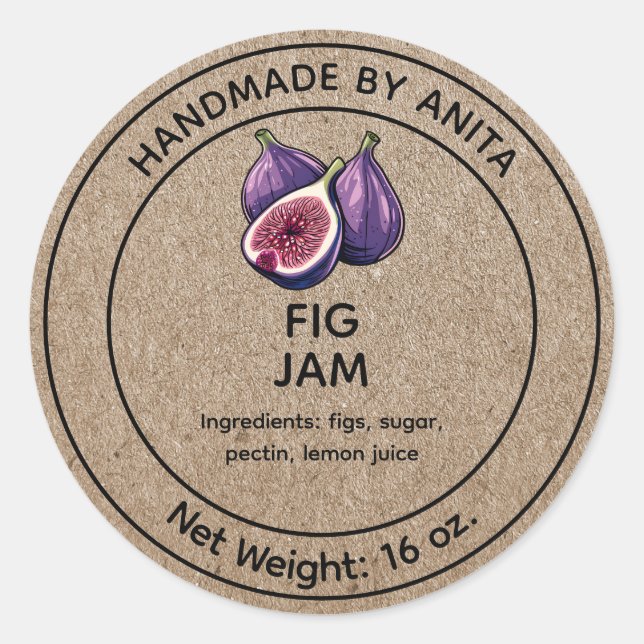 Fig Jam Jelly Jar Label Kraft Paper Style (Front)