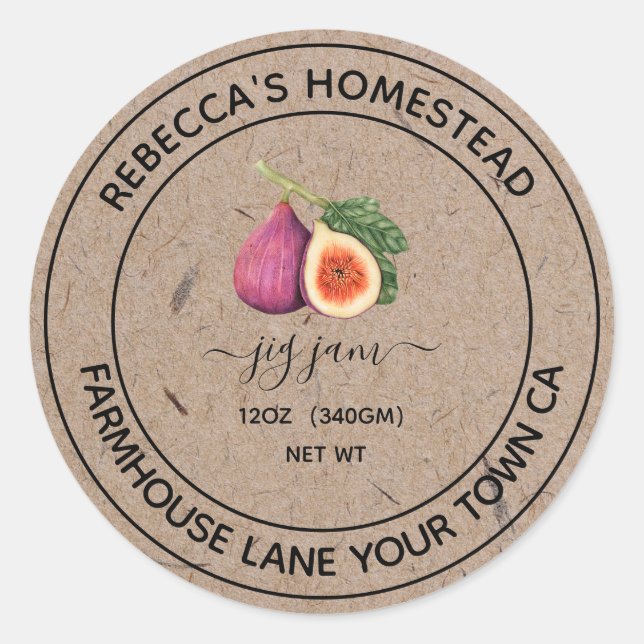 Fig Jam Kraft Paper Canning Jar Labels (Front)