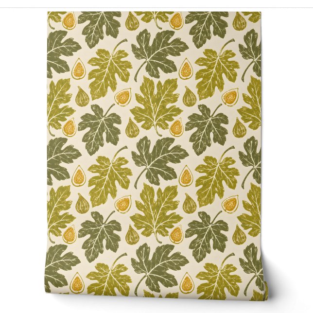 Fig Leaf Study Vintage Botanicals Wallpaper (Unrolling)