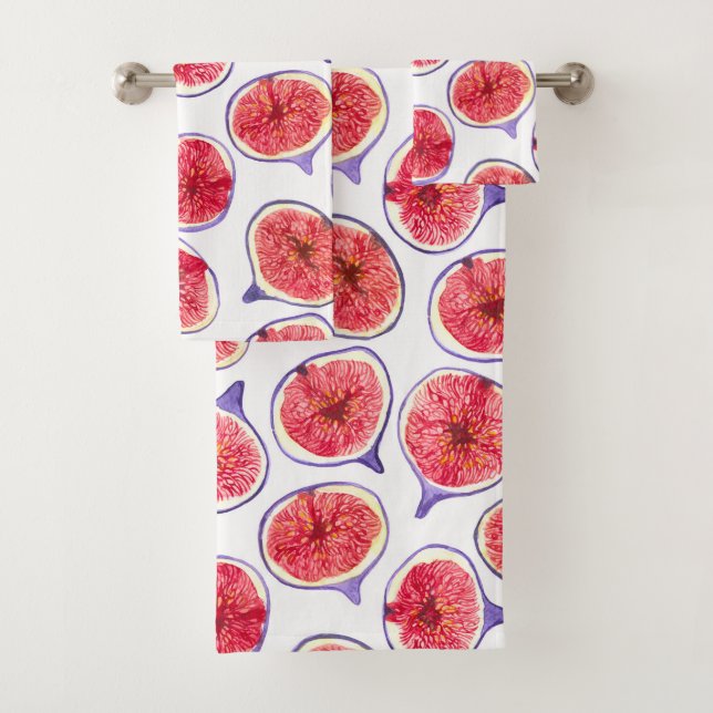 Fig slices watercolor bath towel set (Insitu)
