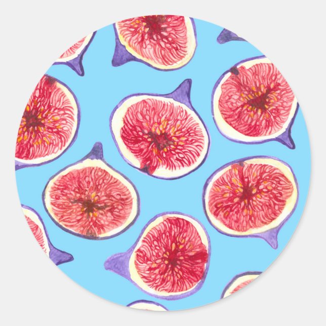 Fig slices watercolor pattern classic round sticker (Front)