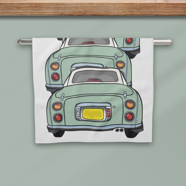 Figarations Convoy Green Figaro Car Kitchen Towel (Cute green figaro cars doing what they do best - convoy!)