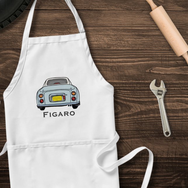 Figarations Cute Pale Aqua Blue Figaro Name Apron (A pale aqua figaro apron perfect for the kitchen or garage. Add your name!)