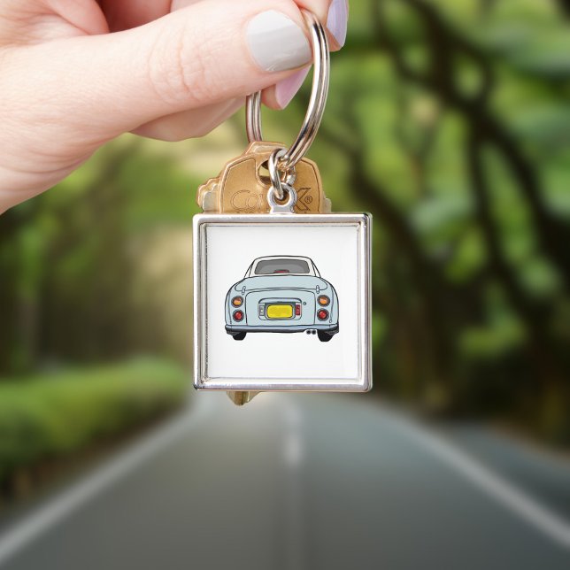 Figarations Cute Pale Aqua Figaro Car Square Key Ring (Cute pale aqua figaro car keychain for your car keys)