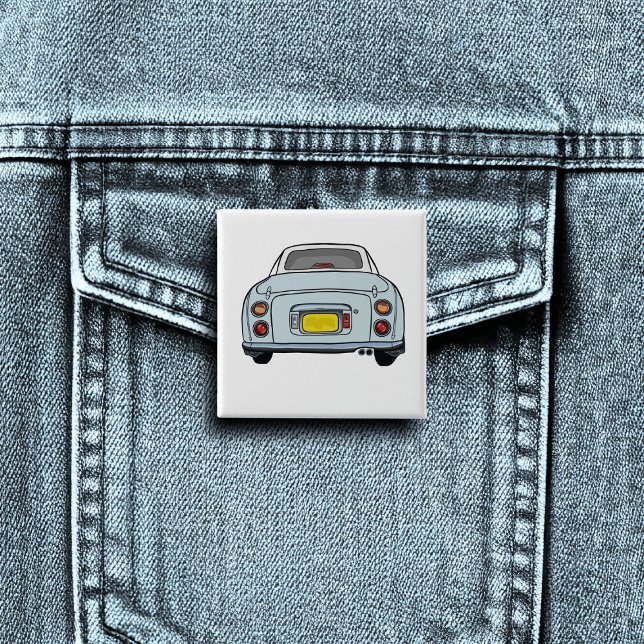 Figarations Cute Pale Aqua Figaro Motor Car 15 Cm Square Badge (A fun figgy pin button badge to attach to you! Show off your love of blue figaro cars)