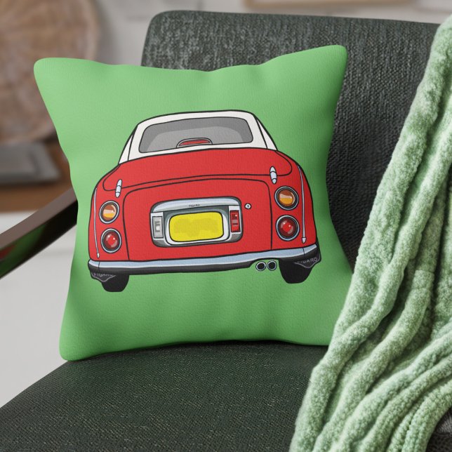 Figarations Cute Red Figaro Car Custom Green Cushion (Fun red figgy on a green pillow perfect for your car or home)