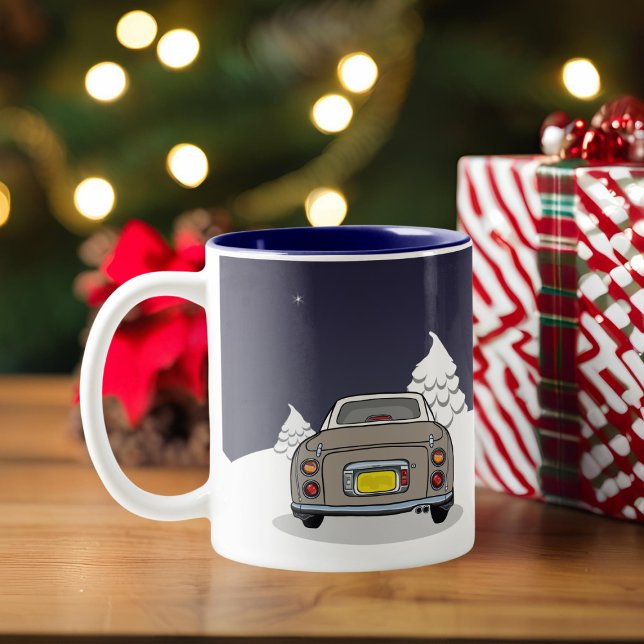 Figarations Figmas Holiday Topaz Mist Figaro Car Two-Tone Coffee Mug (Happy Figmas! Add your name to this festive figaro mug)
