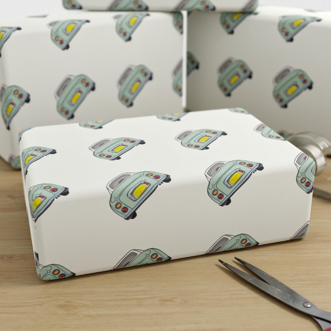 Figarations Funny Emerald Green Figaro Car Traffic Wrapping Paper (Fun figgy wrapping paper for your emerald green figaro gifts)