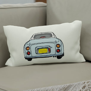 Figarations Pale Aqua Figaro Car Plaid Silhouette Lumbar Cushion