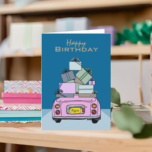 Figarations Pink Figaro Car Happy Birthday Card