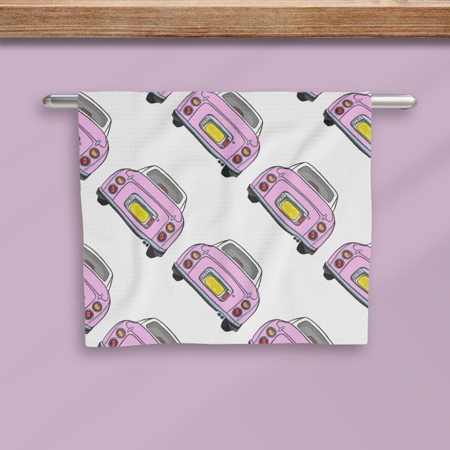 Figarations Pink Figaro Car Pattern Kitchen Towel (A fun pink figgy pattern kitchen towel just for you)