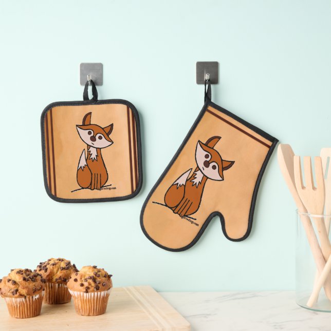 Figdewdrop Fig the Fox pot holders Oven Mitt & Pot Holder Set (Insitu(Hanging))