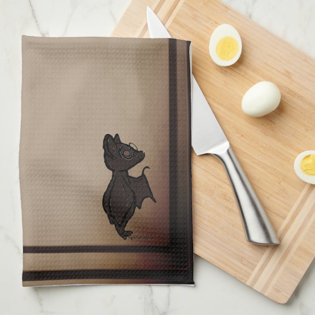 figdewdrops Blinky the Bat Fog kitchen towel (Quarter Fold)