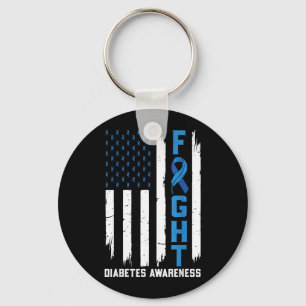 Fight Aamerican Flag Blue Ribbon Support Diabetes Key Ring