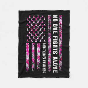 Fight Alone American Flag Breast Cancer Awareness  Fleece Blanket