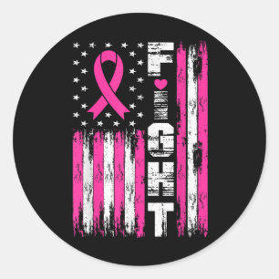 Fight American Flag Pink Ribbon Breast Cancer Awar Classic Round Sticker