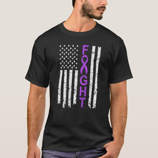 Fight American USA Flag Fibromyalgia Awareness Sur T-Shirt (Front)