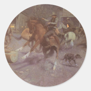 Fight at the Roundup Saloon by Bill Gollings Classic Round Sticker