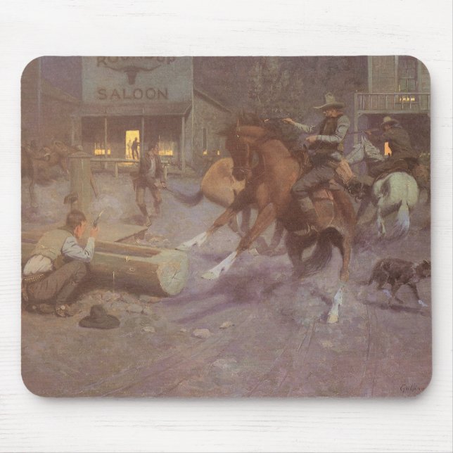Fight at the Roundup Saloon by Bill Gollings Mouse Pad (Front)