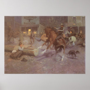 Fight at the Roundup Saloon by Bill Gollings Poster