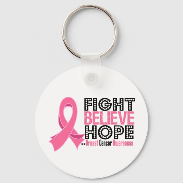 Fight Believe Hope - Breast Cancer Key Ring (Front)