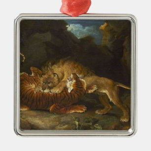 Fight Between a Lion and a Tiger Metal Ornament