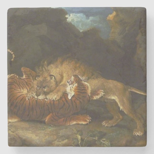 Fight Between a Lion and a Tiger Stone Coaster (Front)