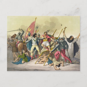 Fight Between Local Indians and Conquistadors (col Postcard