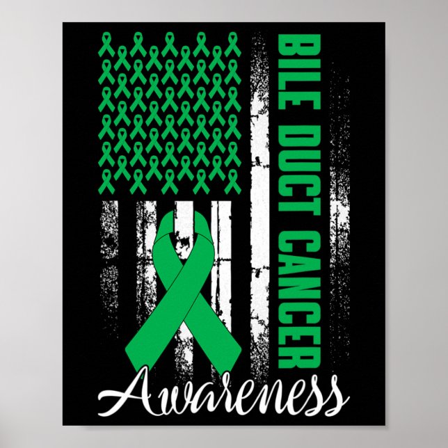 Fight Bile Duct Cancer Awareness Kelly Green Ribbo Poster (Front)