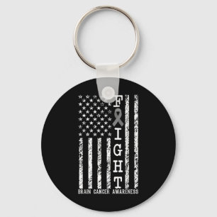 Fight Brain Cancer Awareness American Flag United Key Ring