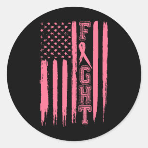 Fight Breast Cancer American Flag Breast Cancer Su Classic Round Sticker