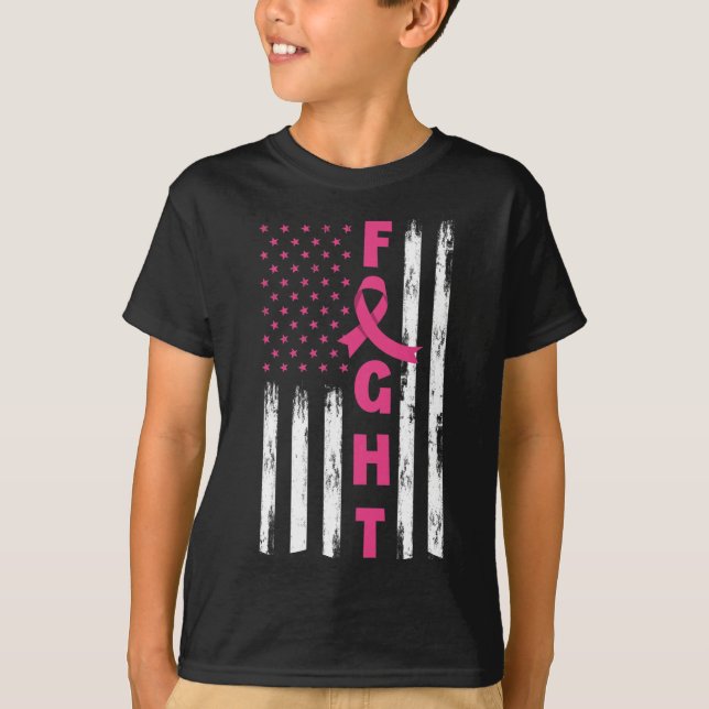 Fight Breast Cancer American US Flag Breast Cancer T-Shirt (Front)