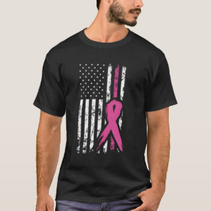 Fight Breast Cancer Awareness Month American Flag  T-Shirt