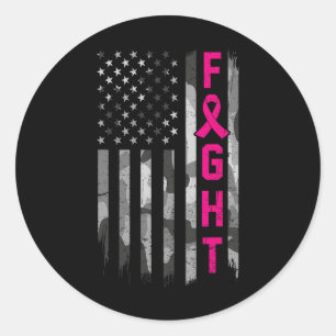 Fight Breast Cancer Awareness Warrior Flag Usa Cam Classic Round Sticker