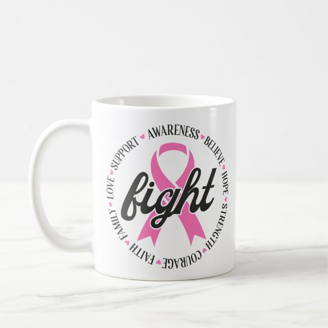 Fight Breast Cancer Pink Ribbon Awareness Coffee Mug (Left)