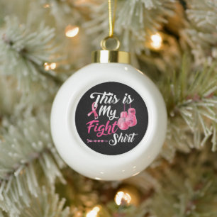 Fight Breast Cancer Pink Ribbon Fighter Boxing Ceramic Ball Christmas Ornament