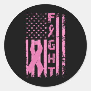 Fight Breast Cancer Survivor American Flag Awarene Classic Round Sticker