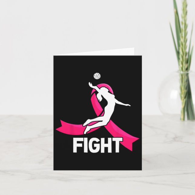 Fight Breast Cancer Volleyball Pink Ribbon Awarene Card (Front)