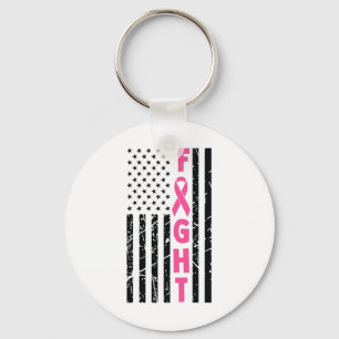 Fight Breast Survivor American Flag Breast Cancer Key Ring