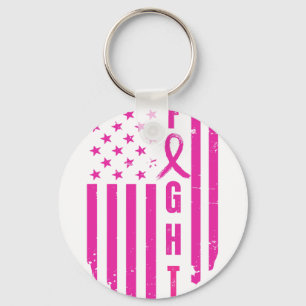 Fight Breast Survivor American Flag Breast Cancer Key Ring