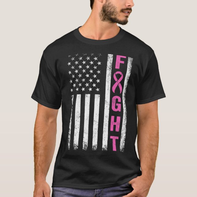 Fight Breast Survivor American Flag Breast Cancer  T-Shirt (Front)