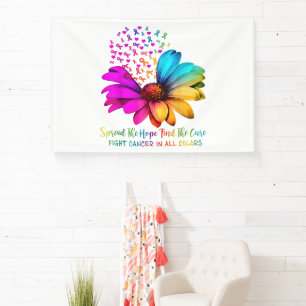 Fight Cancer in All and Every Colour Ribbons Flowe Banner