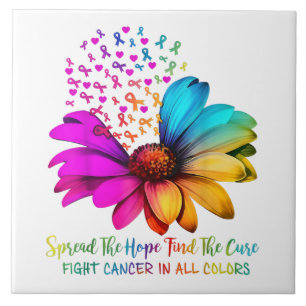Fight Cancer in All and Every Colour Ribbons Flowe Ceramic Tile