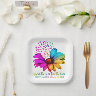Fight Cancer in All and Every Colour Ribbons Flowe Paper Plate